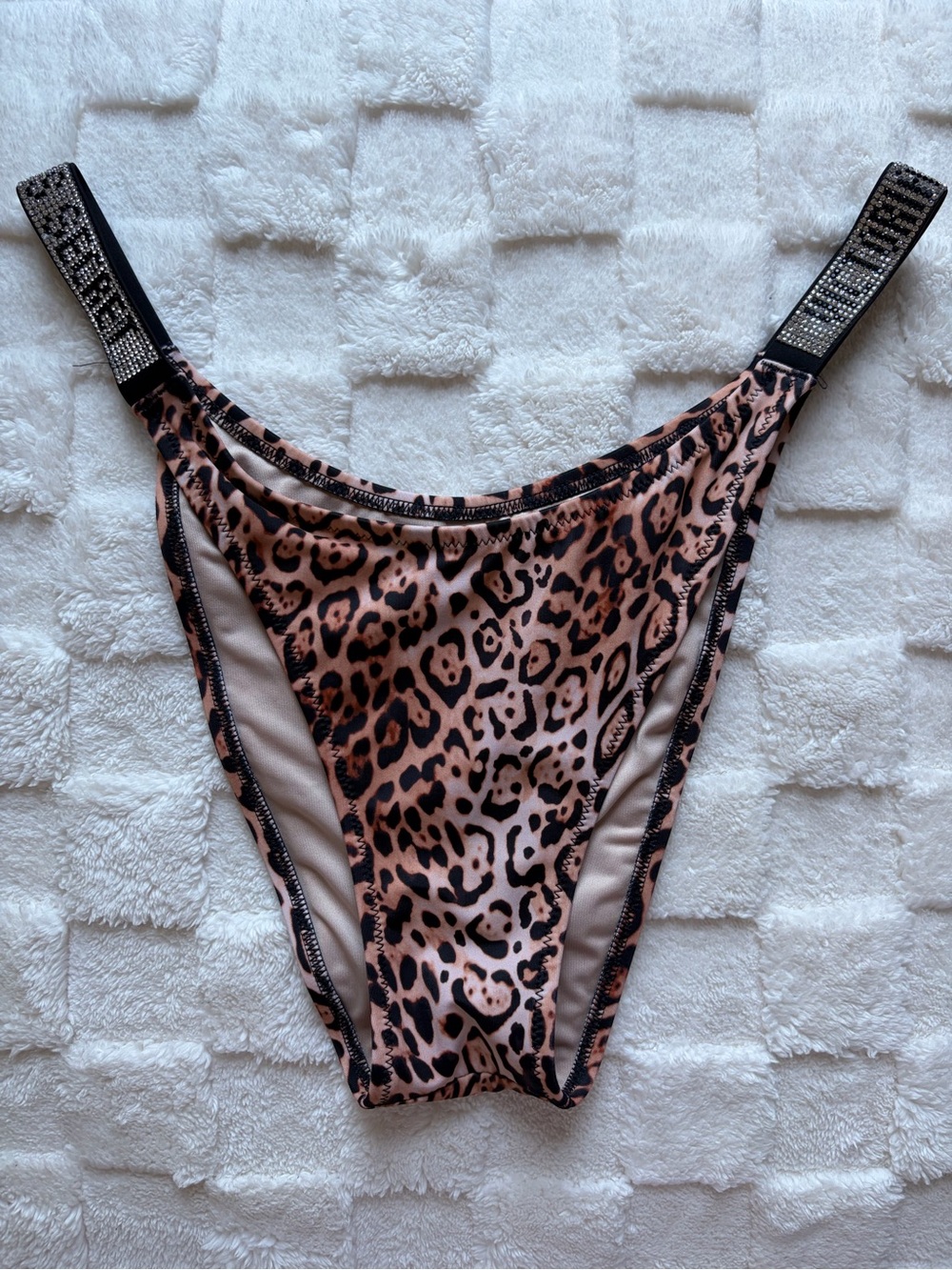 Leopard Print Bikini Bottom with Embellished Straps